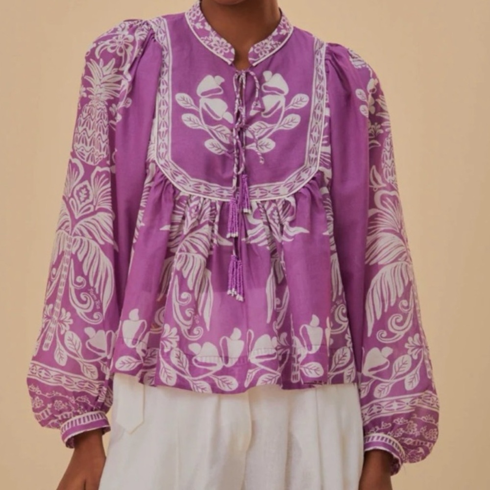 FARM Rio Purple and White Floral Blouse
